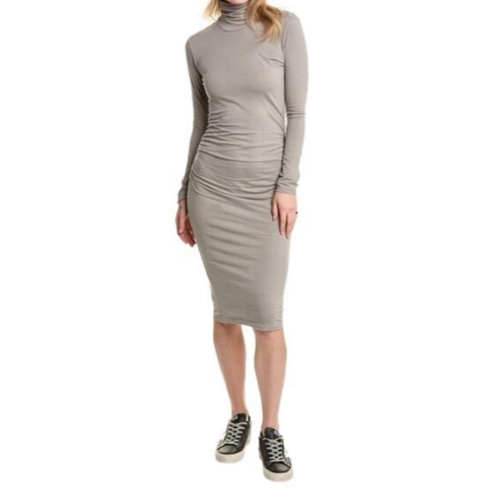 NEW STANDARD JAMES PERSE Long Sleeve Midi Turtleneck Dress in Concrete